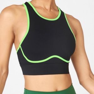Fabletics Blare Cross Back Medium Impact Sports Bra Size L Black Neon